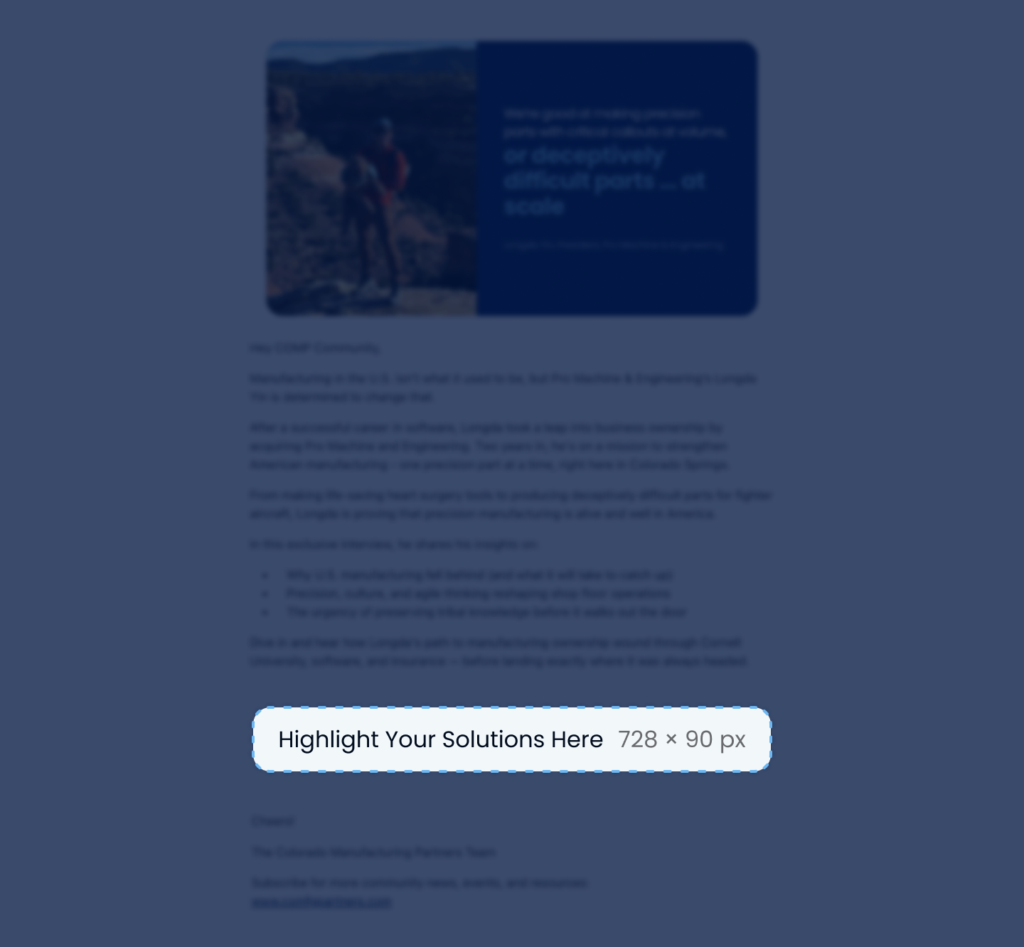 Advertising placement for manufacturing and industrial partners, sponsors, and investors | Colorado Manufacturing Partners